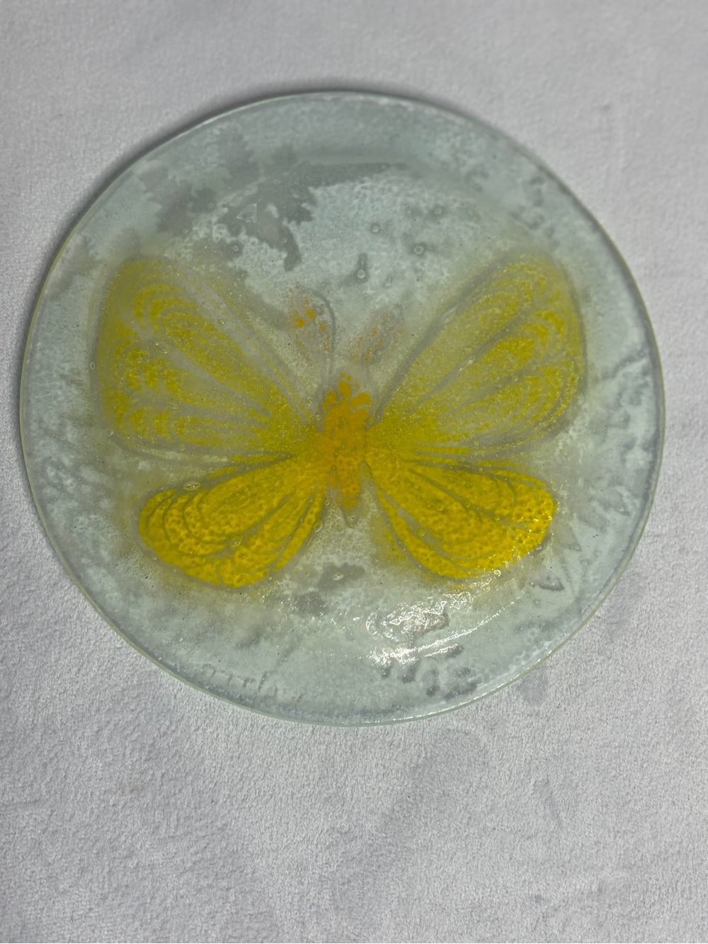VTG Edwin Walter Mid Century Fused Art Glass Butterfly Dish Plate 6.75"